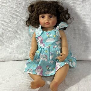 Reborn Baby Girl Dolls Full Vinyl Silicone Newborn 22'' Toddler UnicorBlue Dress